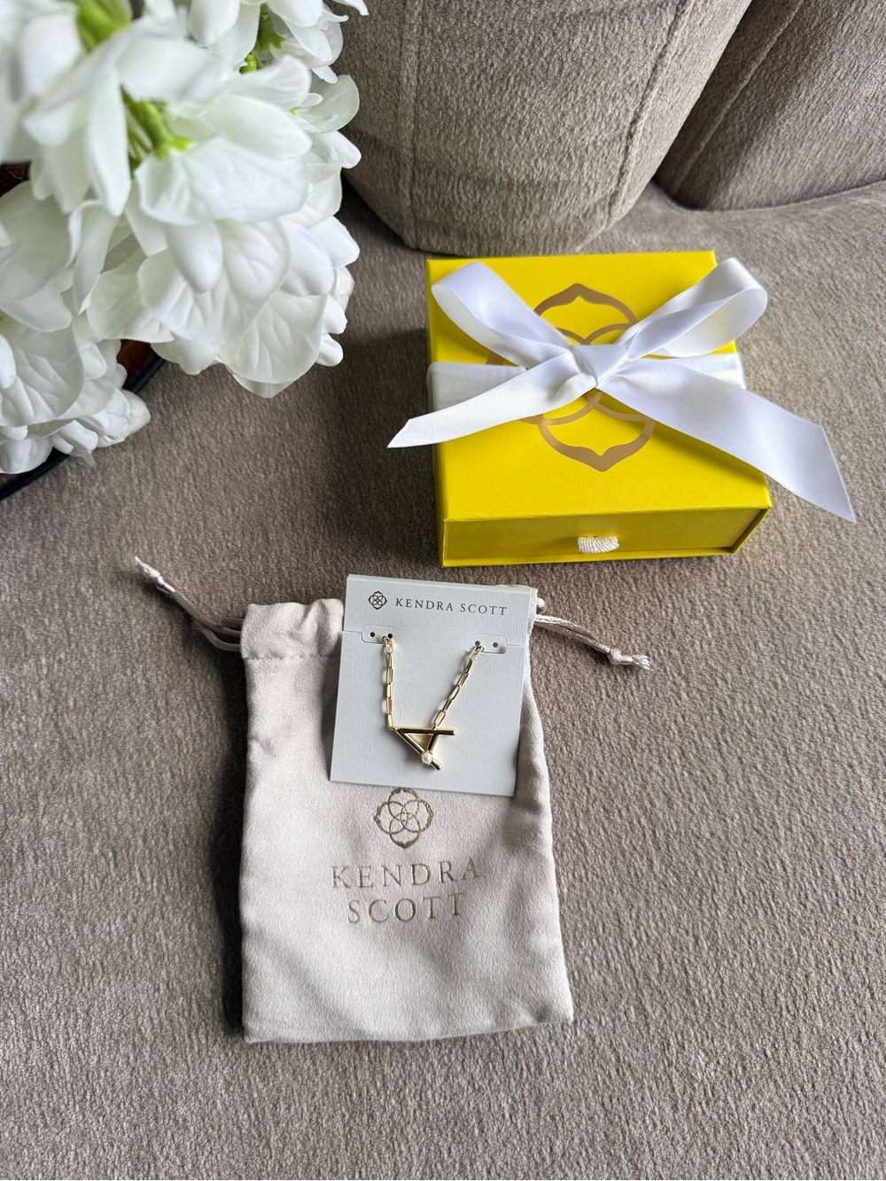 Kendra Scott Gold A Inital Necklace with Pearl & Link Chain